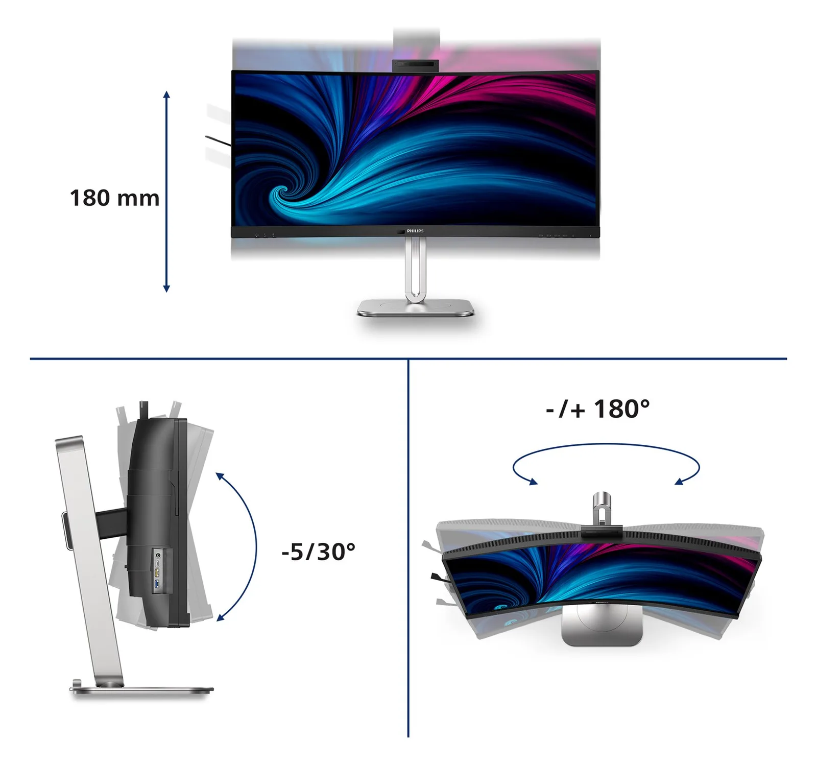 Philips 34B2U6603CH - 6000 Series - LED-Monitor - gebogen - 86.36 cm (34), Ansicht 3