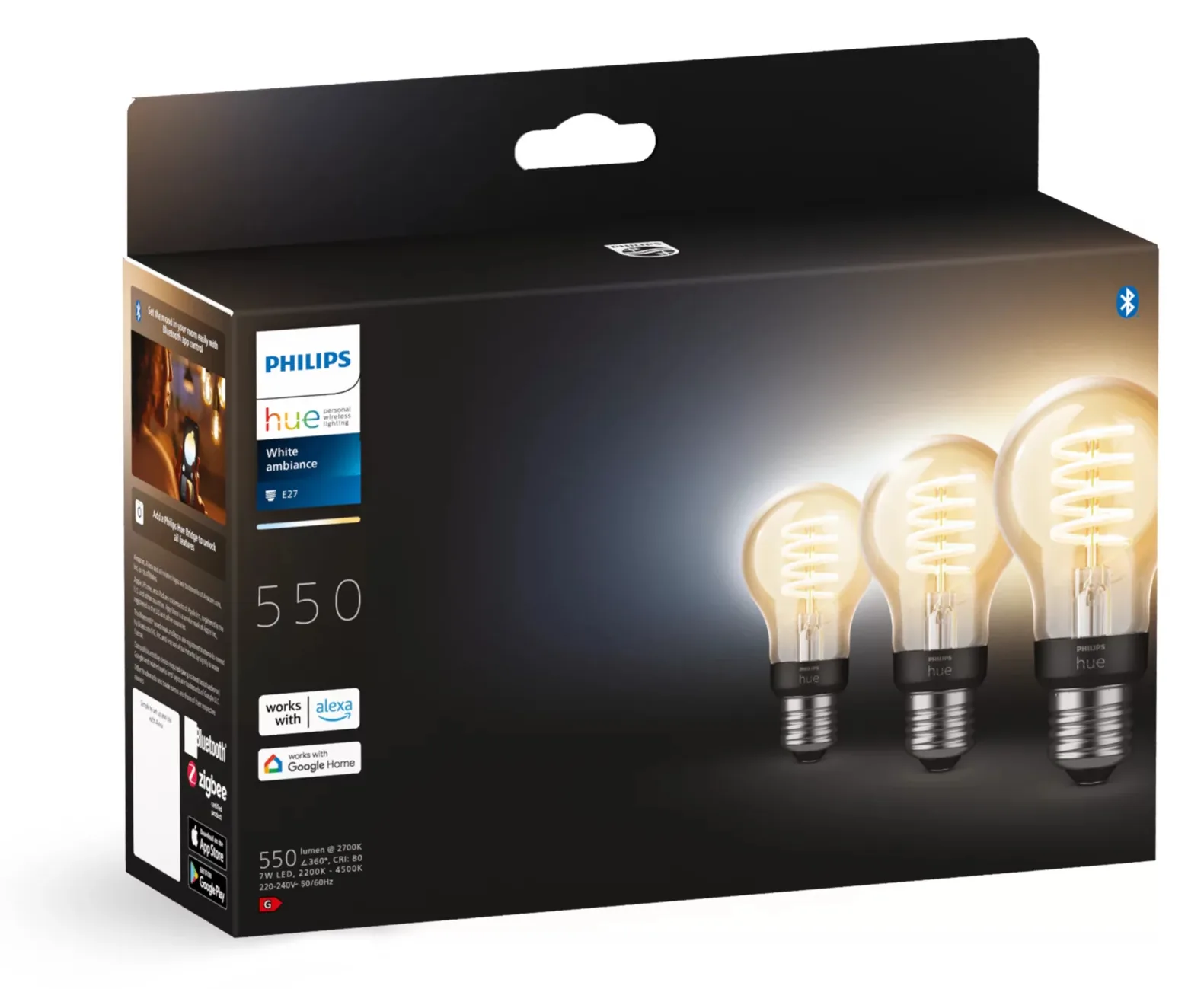 Philips Hue White ambiance 550 - Glühbirne mit LED-Filament - Form: A60 - E27 - 7 W (Entsprechung 40 W), Ansicht 3