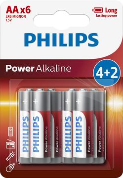 Philips Power Alkaline Akku LR6P6BP/10 - Einwegbatterie - AA - Alkali - 1,5 V - 6 Stück(e) - 14 mm von LumaTech