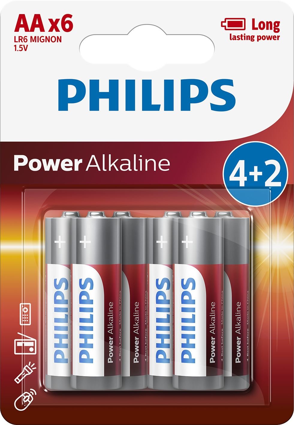 Philips Power Alkaline Akku LR6P6BP/10 - Einwegbatterie - AA - Alkali - 1,5 V - 6 Stück(e) - 14 mm von LumaTech