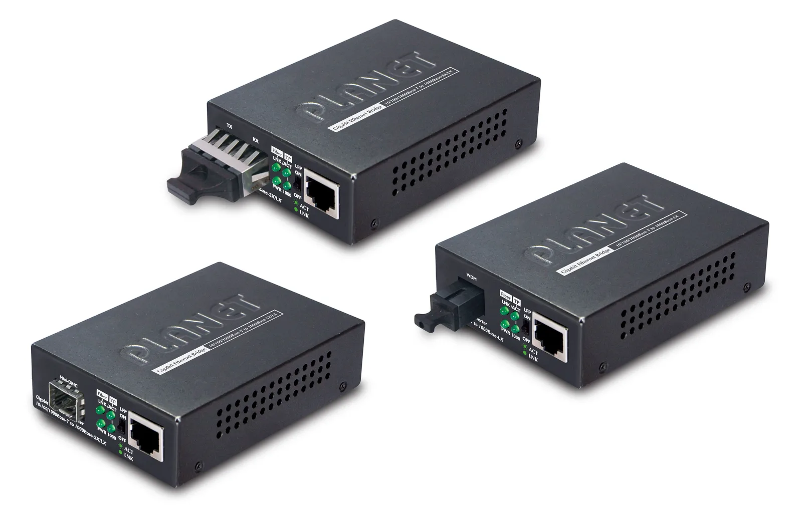 Planet GT-805A - Medienkonverter - GigE - 10Base-T, 1000Base-LX, 1000Base-SX, 100Base-TX, 1000Base-T - RJ-45 / SFP, Ansicht 2