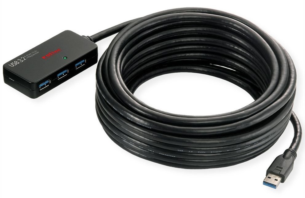 ROLINE USB 3.2 Gen1 Hub 4x mit Verlängerungskabel 10m