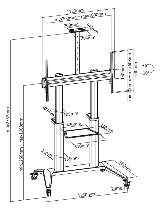 ROTRONIC-SECOMP ROLINE - Wagen - für LCD-Display - Metall - Schwarz - Bildschirmgröße: 178-305 cm (70-120), Ansicht 2