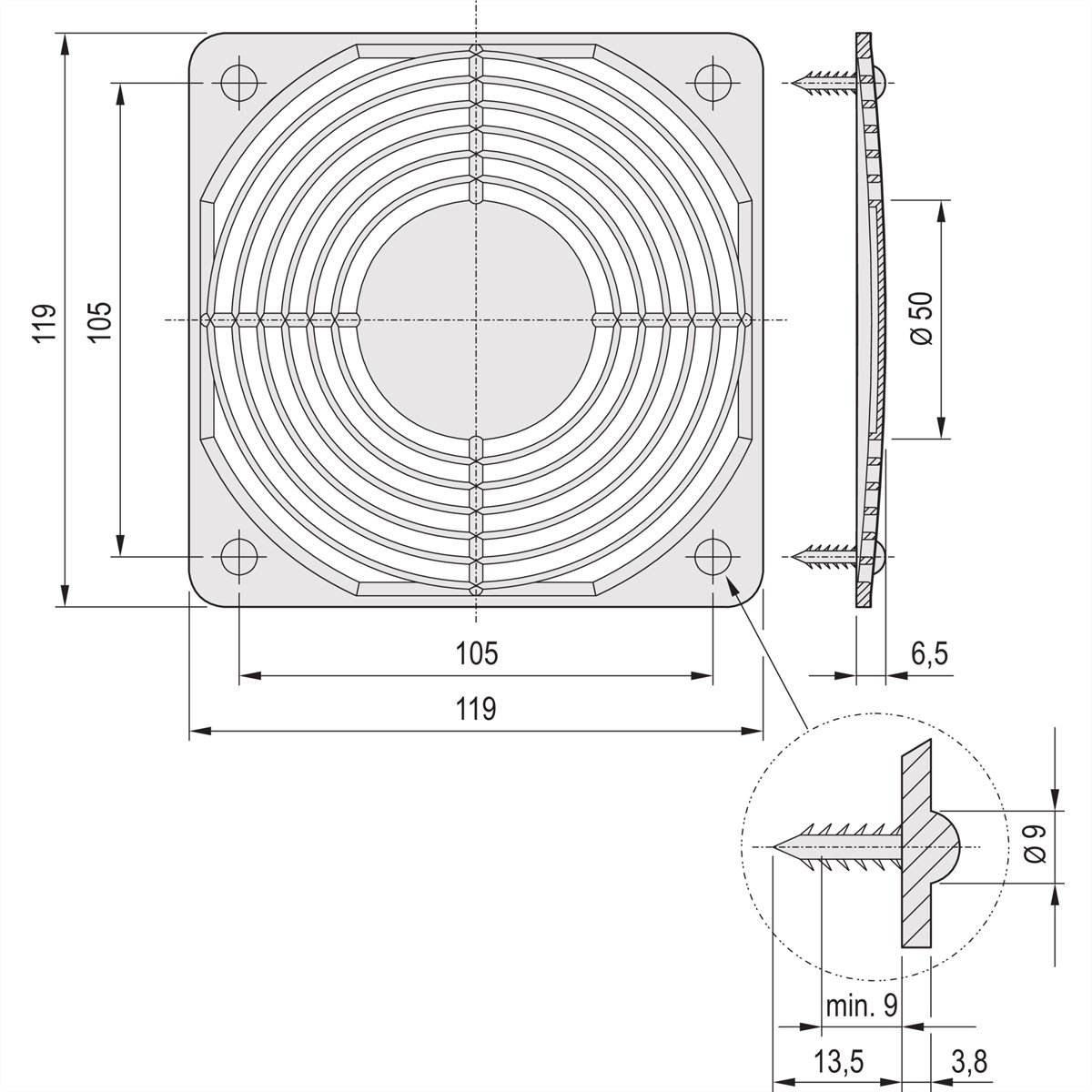 SCHROFF FAN GUARD SNAP-IN TYPE