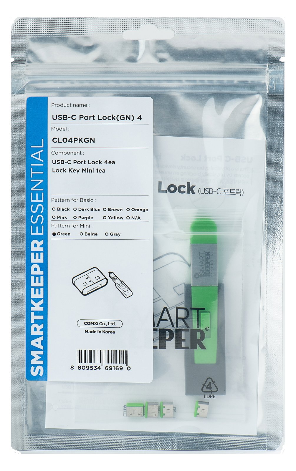 Smart Keeper MiniUSB-C Port Blocker grün 4 Stk.+Key