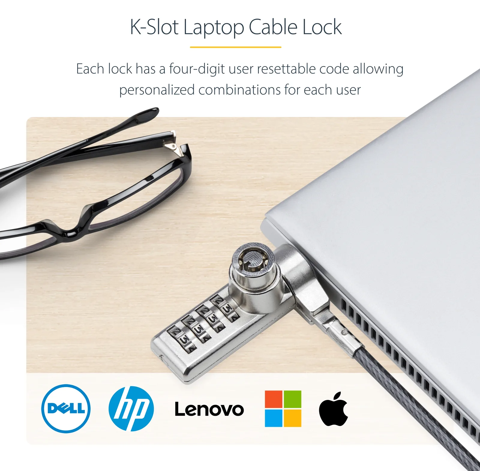 StarTech.com 2m Doppelzugriff Laptopschloss, Kabelschloss, K-Slot - schwarz & silber - (10er Pack), Ansicht 2