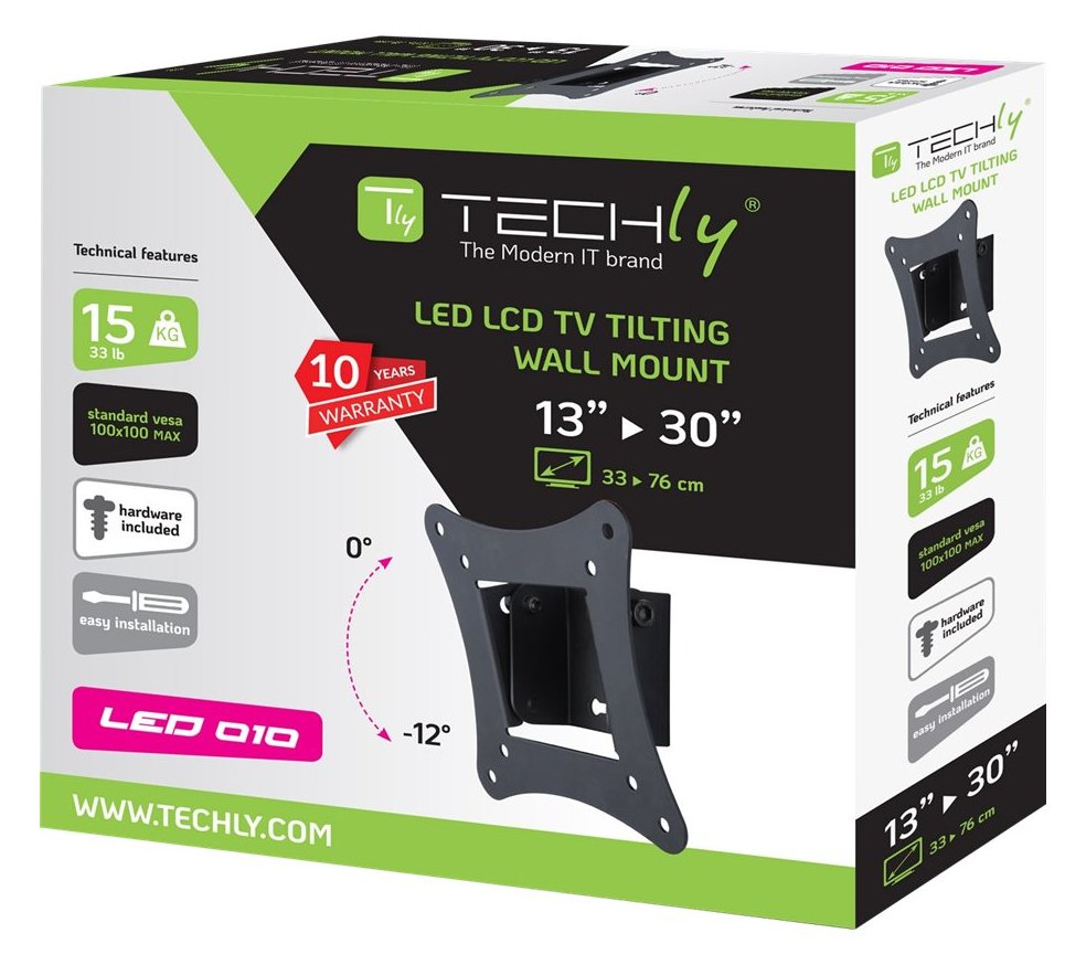 Techly Klammer - für Flachbildschirm - Schwarz - Bildschirmgröße: 33-76.2 cm (13-30)