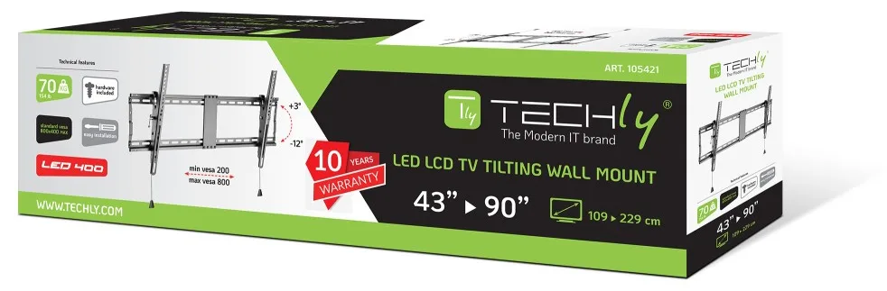 Techly Klammer - für LCD TV - Schwarz - Bildschirmgröße: 109.2-228.6 cm (43-90), Ansicht 3