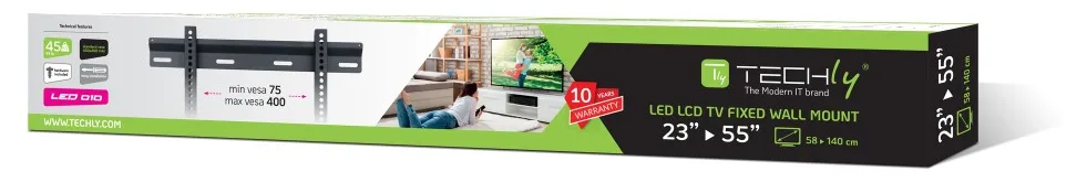 Techly Klammer - Ultra-dünn - für Flachbildschirm - Schwarz - Bildschirmgröße: 58.4-139.7 cm (23-55), Ansicht 2