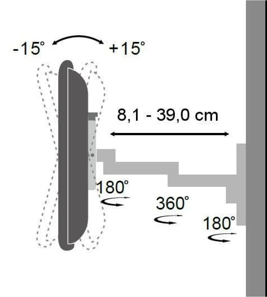Techly LED 100 - Befestigungskit (Schwenkarm-Wandhalterung) für LCD TV - Schwarz - Bildschirmgröße: 33-76.2 cm (13-30), Ansicht 4