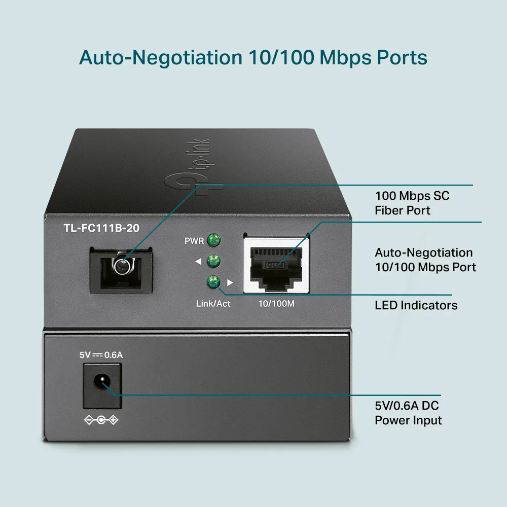 TP-LINK TL-FC111B-20 - Medienkonverter - 100Mb LAN - 10Base-T, 100Base-TX, WDM - SC/UPC Einzelmodus / RJ-45, Ansicht 3