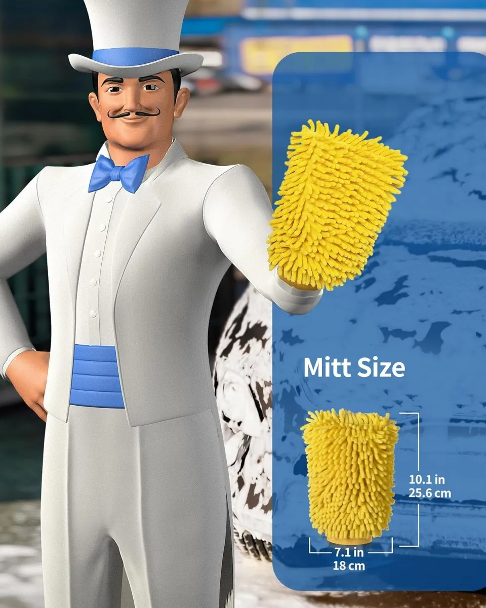 MR.SIGA Hochwertig Mikrofaser Waschhandschuh Weiche Chenille Autowaschhandschuh, 2 Stück, Blau & Gelb — Bild 2