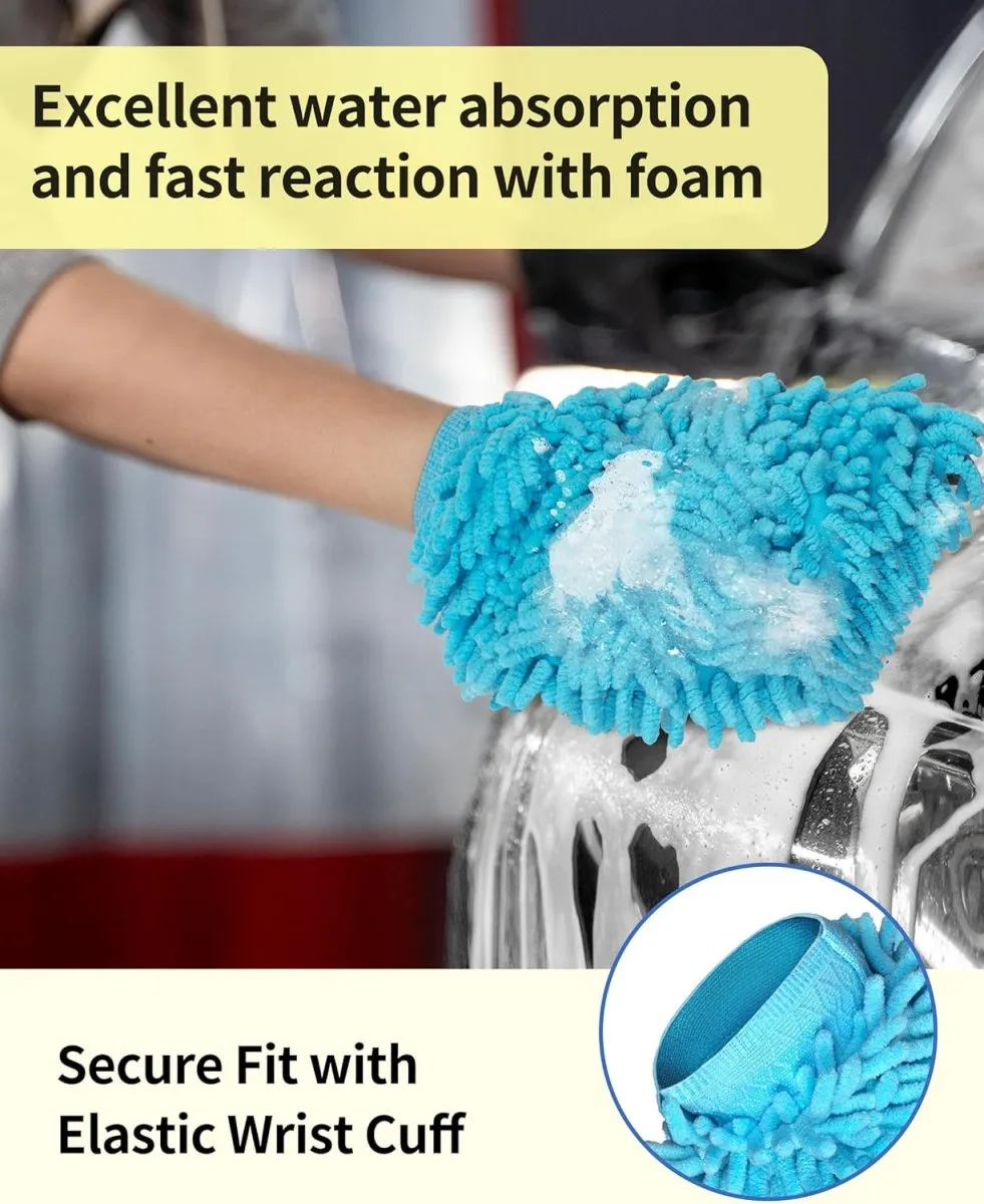 MR.SIGA Hochwertig Mikrofaser Waschhandschuh Weiche Chenille Autowaschhandschuh, 2 Stück, Blau & Gelb — Bild 5