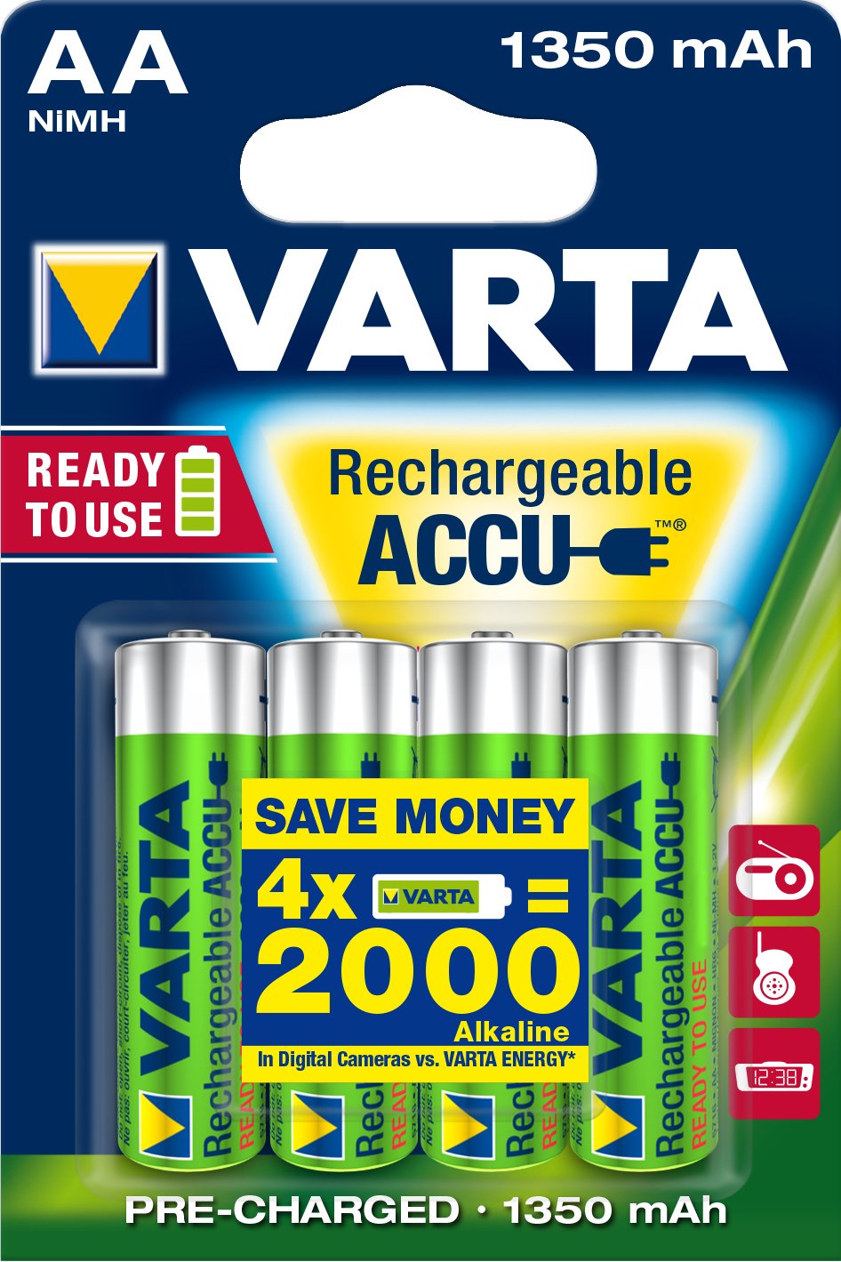 Varta Batterie AA-Typ - NiMH - (wiederaufladbar) - 1350 mAh (Packung mit 4) von LumaTech