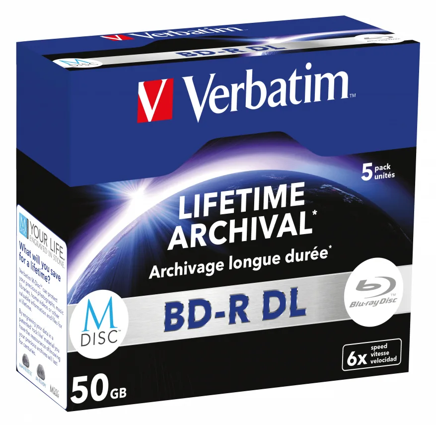 Verbatim M-Disc - 5 x BD-R DL - 50 GB 6x - mattsilber - Jewel Case (Schachtel), Ansicht 2