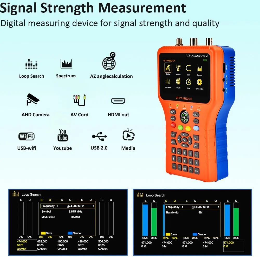 GTMEDIA V8 Finder Pro Satellite Signal Finder DVB-S2X/S2/S/T2/T/C/ATSC-C MPEG-2/4 H.264/H.265 (10 Bit) Combo Meter Auto Calculate Angle of AZ EL — Bild 4