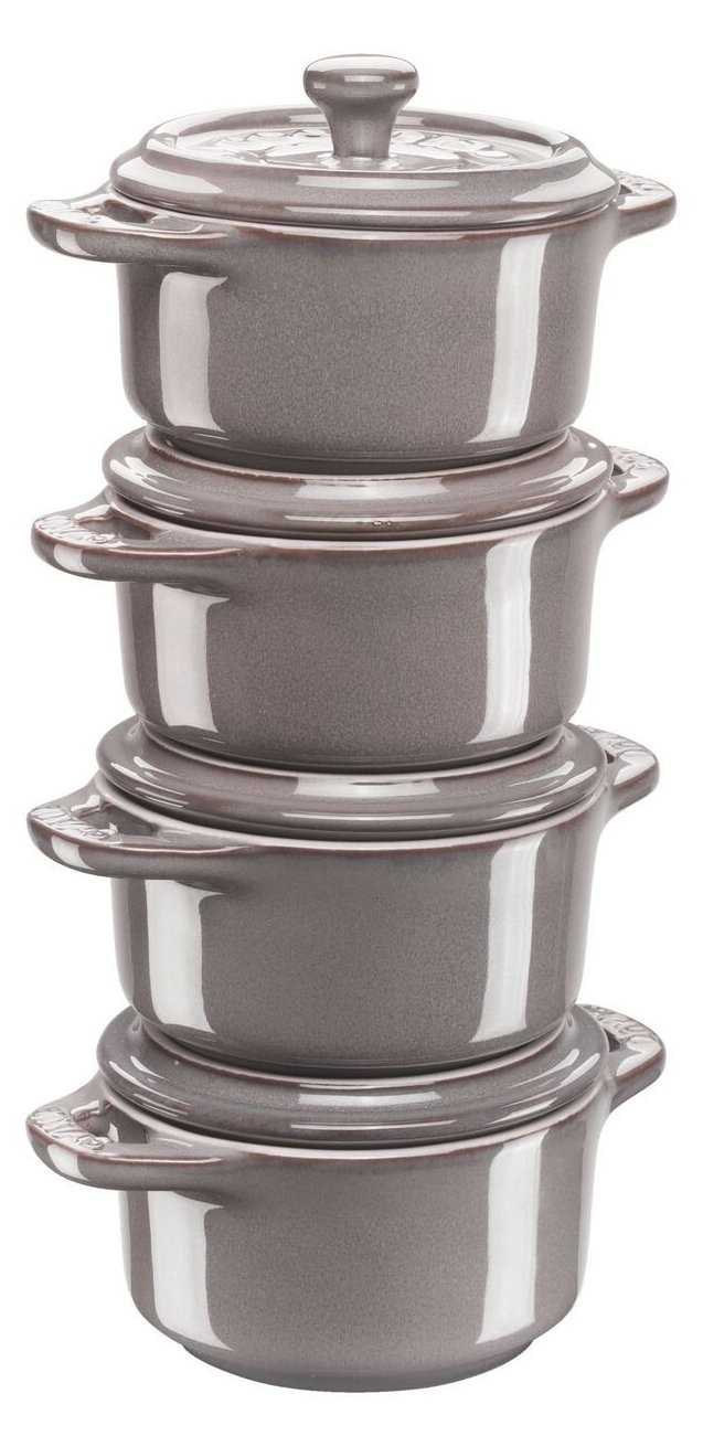 Zwilling Mini Cocotte Set 4-tlg. rund, Keramik, antik-grau