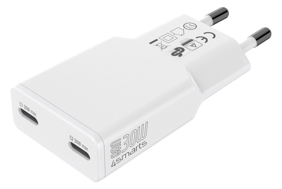 4smarts Netzladegerät PDPlug Slim Dual GaN 2C weiß - 30.000 W