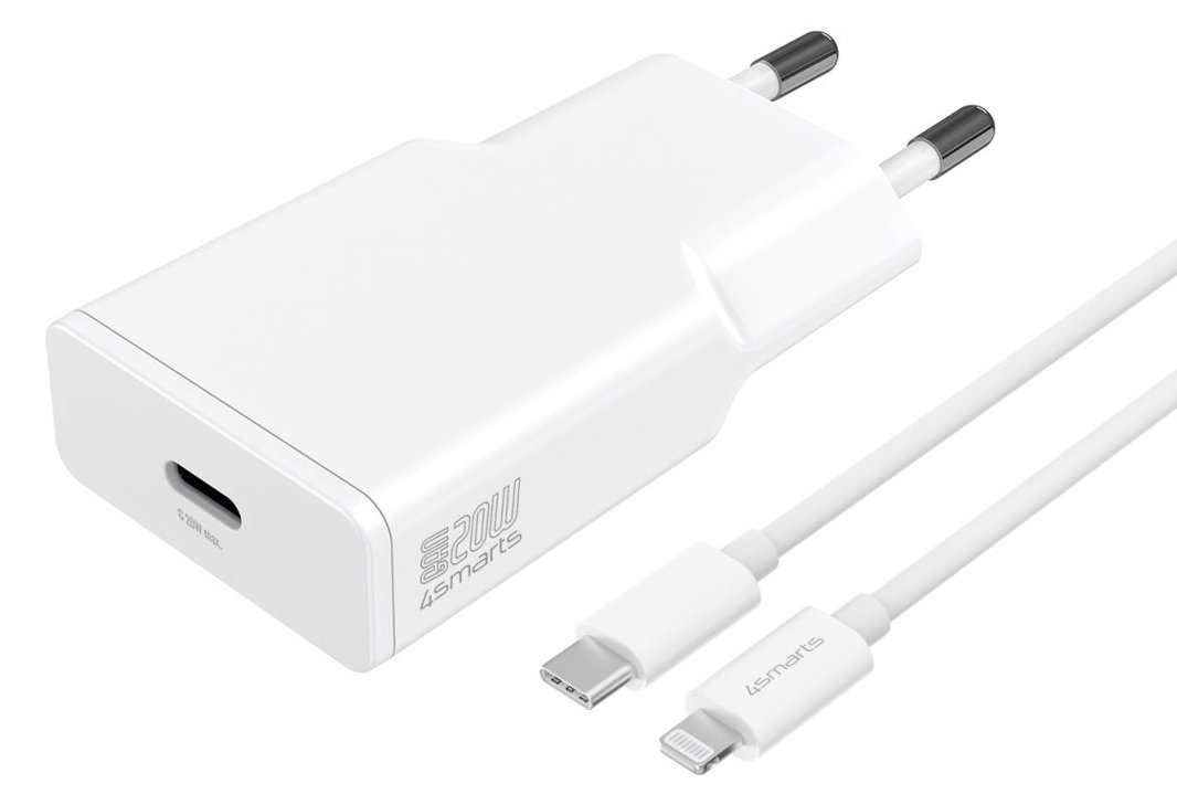 4smarts Netzladegerät PDPlug Slim GaN 1C+ USB-C auf Lightning 1.5m weiß - 20.000 W