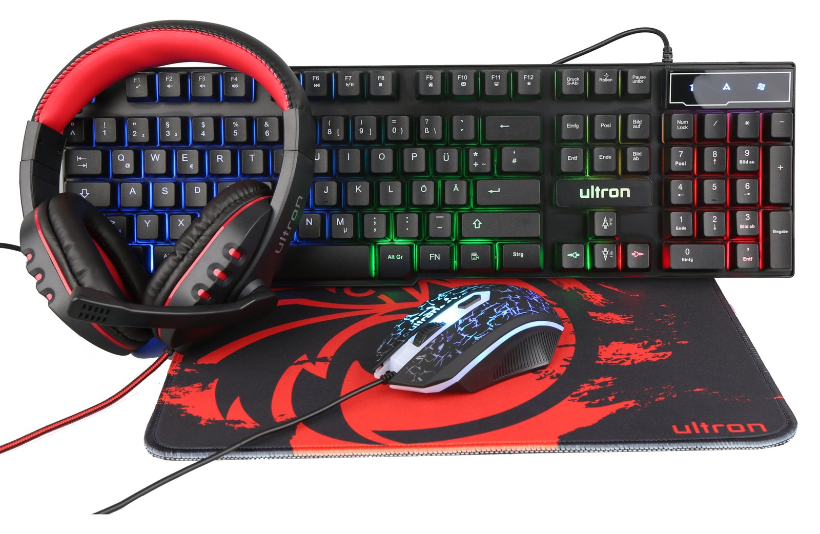 Ultron HAWK - Set aus Tastatur, Maus, Headset und Mauspad - TL: Deutsch, QWERTZ