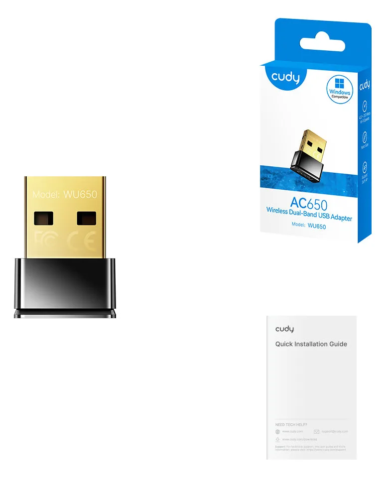 CUDY WU650 - Kabellos - USB - WLAN - Wi-Fi 5 (802.11ac) - 433 Mbit/s - Schwarz, Ansicht 4