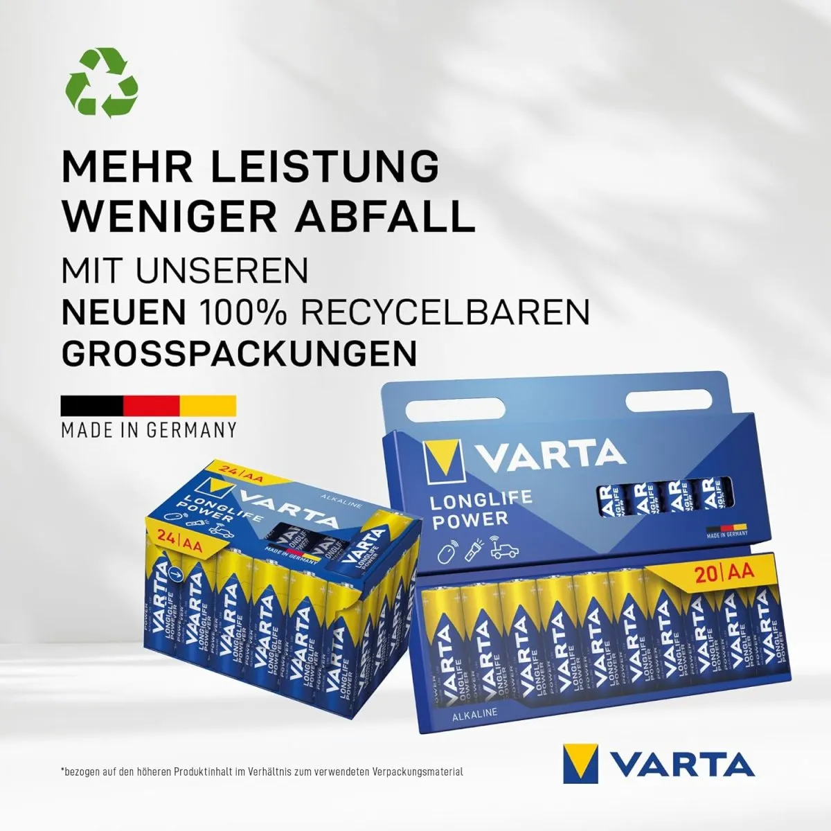 VARTA Batterien AA, 20er Pack (10+10), Longlife Power - Alkaline Mignon Batterien LR6 mit 1,5 V - Made in Germany - für energieintensive Geräte — Bild 5