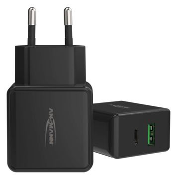 Ansmann HC218PD - Netzteil - 18 Watt - 3000 mA - PD, QC 3.0 - 2 Ausgabeanschlussstellen (USB, 24 pin USB-C) - Schwarz von LumaTech