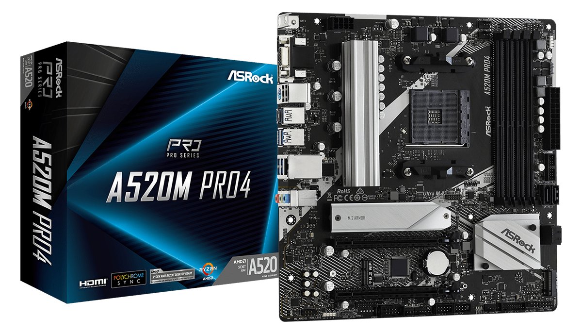 ASRock A520M Pro4 - Motherboard - micro ATX - Socket AM4 - AMD A520 Chipsatz - USB-C Gen1, USB 3.2 Gen 1 - Gigabit von LumaTech
