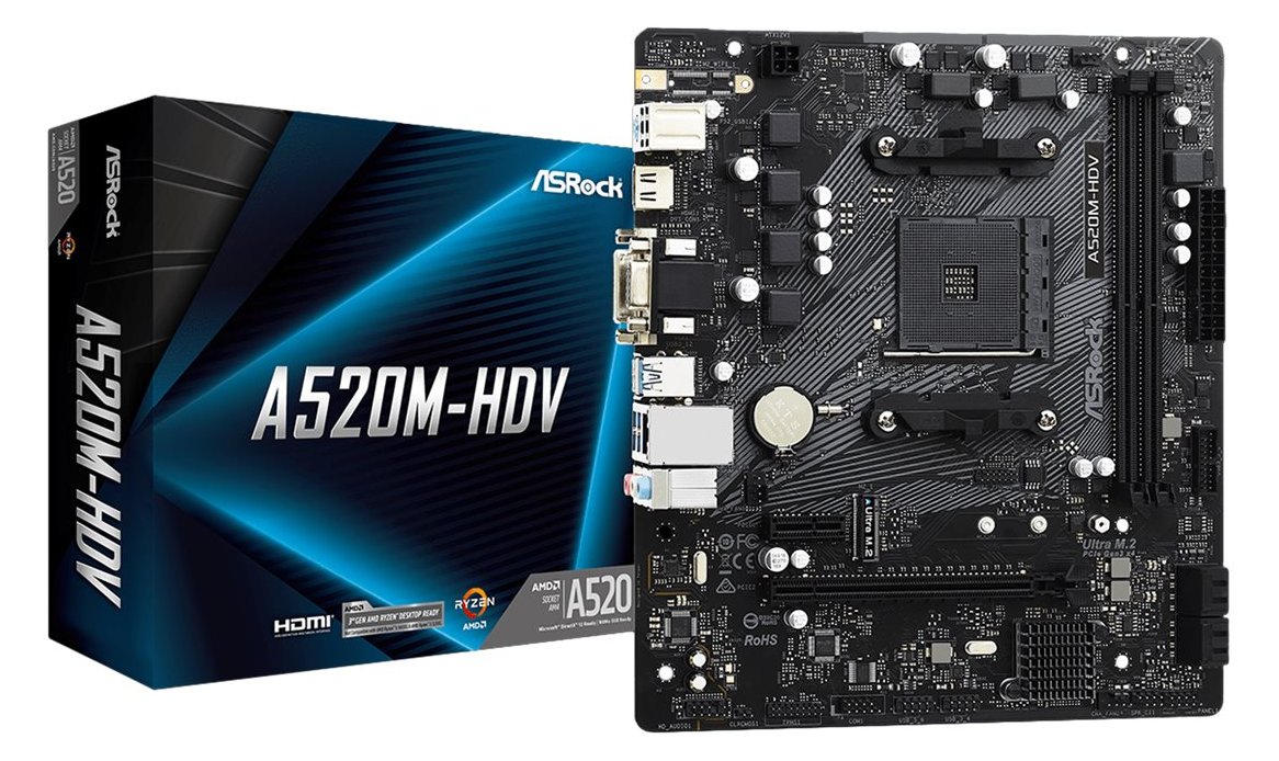 ASRock A520M-HDV - Motherboard - micro ATX - Socket AM4 - AMD A520 Chipsatz - USB 3.2 Gen 1 - Gigabit LAN - Onboard von LumaTech