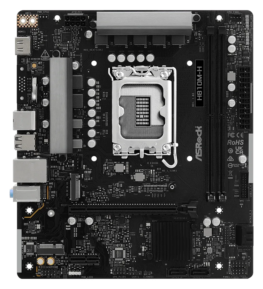 ASRock H810M-H Dimms 4STATA3 USB3.2 GB-LAN - DDR5 - Intel Sockel 1851 (Core Ultra 100&200) - Micro/Mini/Flex-ATX, Ansicht 2