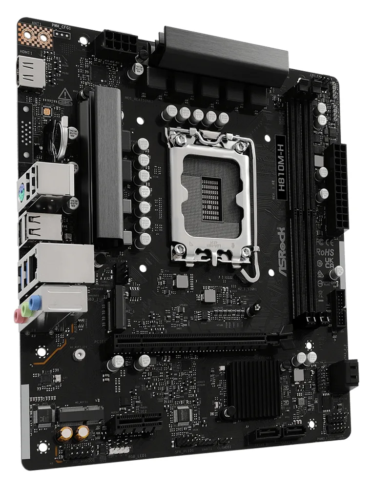 ASRock H810M-H Dimms 4STATA3 USB3.2 GB-LAN - DDR5 - Intel Sockel 1851 (Core Ultra 100&200) - Micro/Mini/Flex-ATX, Ansicht 3