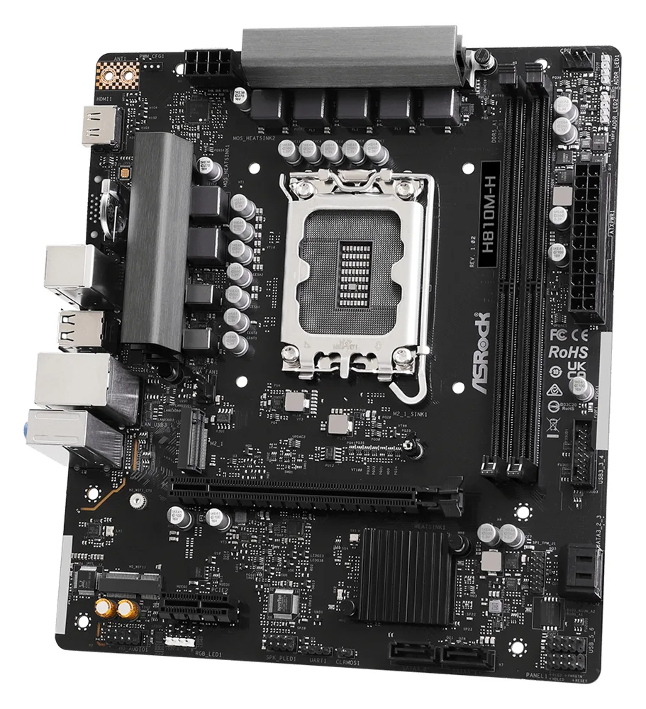 ASRock H810M-H Dimms 4STATA3 USB3.2 GB-LAN - DDR5 - Intel Sockel 1851 (Core Ultra 100&200) - Micro/Mini/Flex-ATX, Ansicht 4