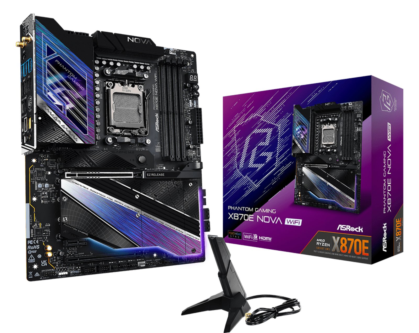 ASRock Phantom Gaming X870E NOVA WiFi - Motherboard - ATX - Socket AM5 - AMD X870E Chipsatz - USB4, USB 3.2 Gen 1 von LumaTech