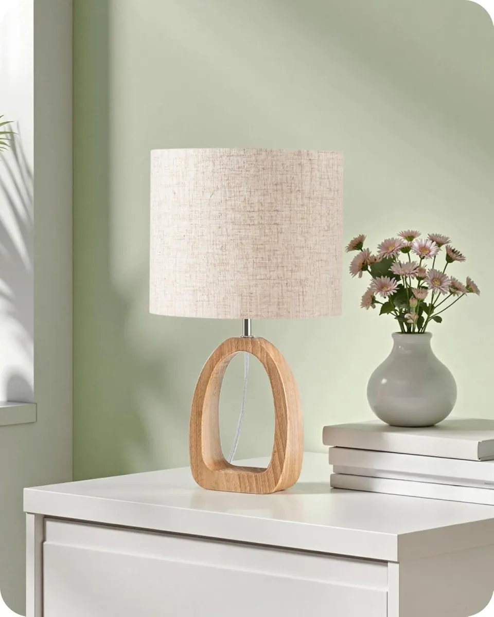 Nachttischlampe aus Holz, Moderne Tischlampe Wohnzimmer, Beige Nachttischlampe mit Kabel, Fensterbank Lampe, E27 2700K LED-Birne, für Schlafzimmer, Nachttisch, Geschenk, Hotel — Bild 2
