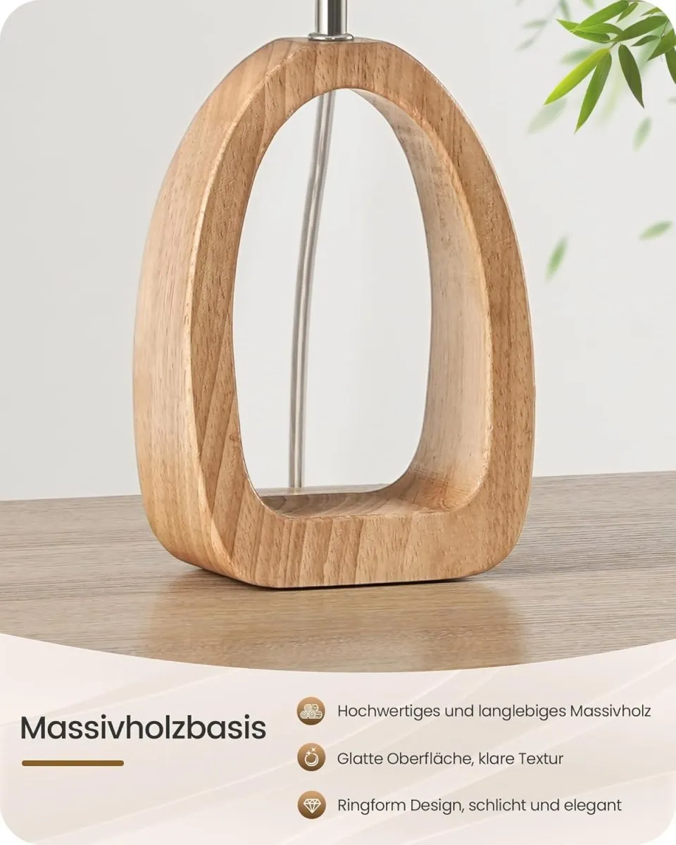 Nachttischlampe aus Holz, Moderne Tischlampe Wohnzimmer, Beige Nachttischlampe mit Kabel, Fensterbank Lampe, E27 2700K LED-Birne, für Schlafzimmer, Nachttisch, Geschenk, Hotel — Bild 4