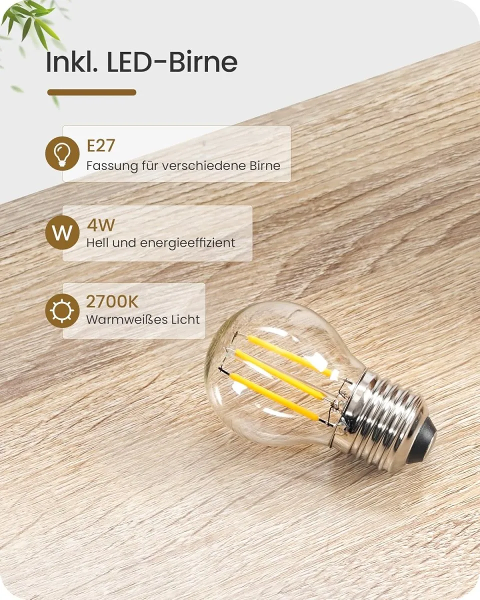 Nachttischlampe aus Holz, Moderne Tischlampe Wohnzimmer, Beige Nachttischlampe mit Kabel, Fensterbank Lampe, E27 2700K LED-Birne, für Schlafzimmer, Nachttisch, Geschenk, Hotel — Bild 6