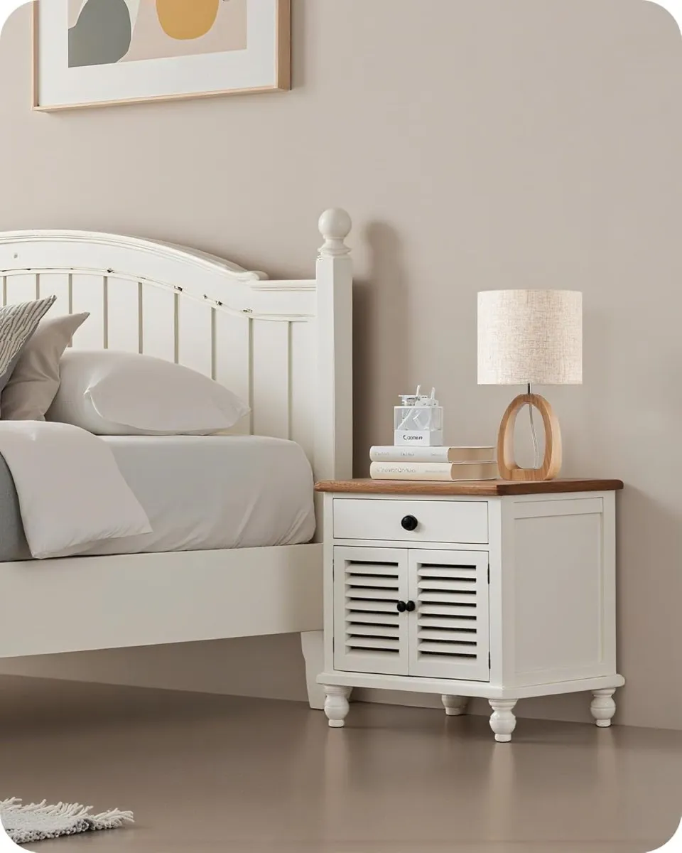 Nachttischlampe aus Holz, Moderne Tischlampe Wohnzimmer, Beige Nachttischlampe mit Kabel, Fensterbank Lampe, E27 2700K LED-Birne, für Schlafzimmer, Nachttisch, Geschenk, Hotel — Bild 7