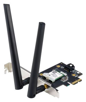 ASUS PCE-AXE5400, AXE5400, 2.4GHz/5GHz/6GHz WLAN, Bluetooth 5.2 LE, PCIe x1 von LumaTech