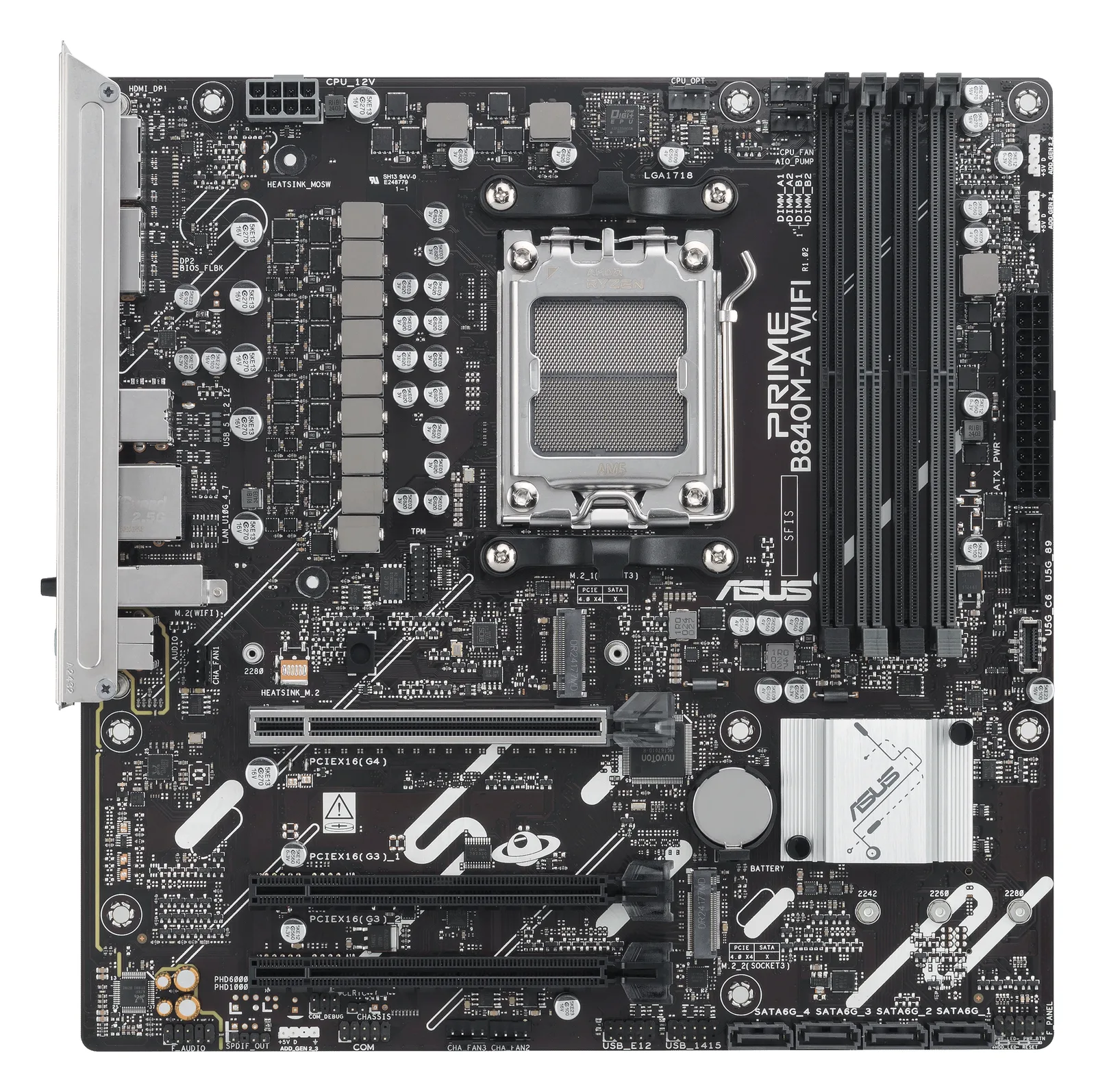 ASUS PRIME B840M-A WIFI - Motherboard - micro ATX - Socket AM5 - AMD B840 Chipsatz - Onboard-Grafik (CPU erforderlich), Ansicht 2