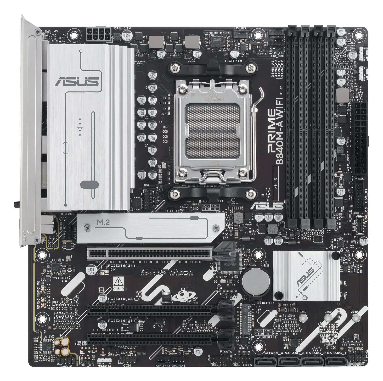 ASUS PRIME B840M-A WIFI - Motherboard - micro ATX - Socket AM5 - AMD B840 Chipsatz - Onboard-Grafik (CPU erforderlich), Ansicht 4