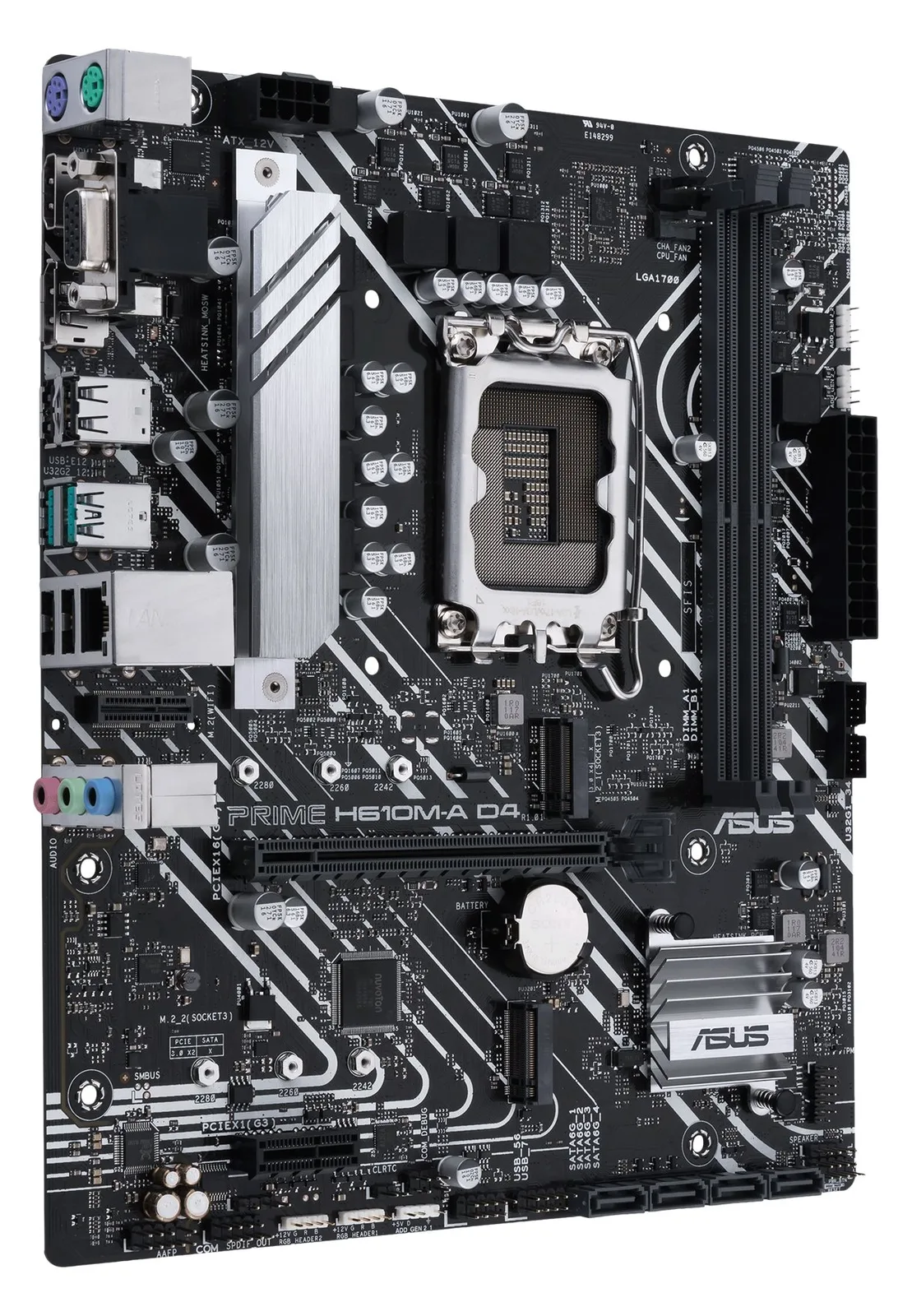 ASUS PRIME H610M-A D4-CSM - Motherboard - micro ATX - LGA1700-Sockel - H610 Chipsatz - USB 3.2 Gen 1, USB 3.2 Gen 2, Ansicht 4