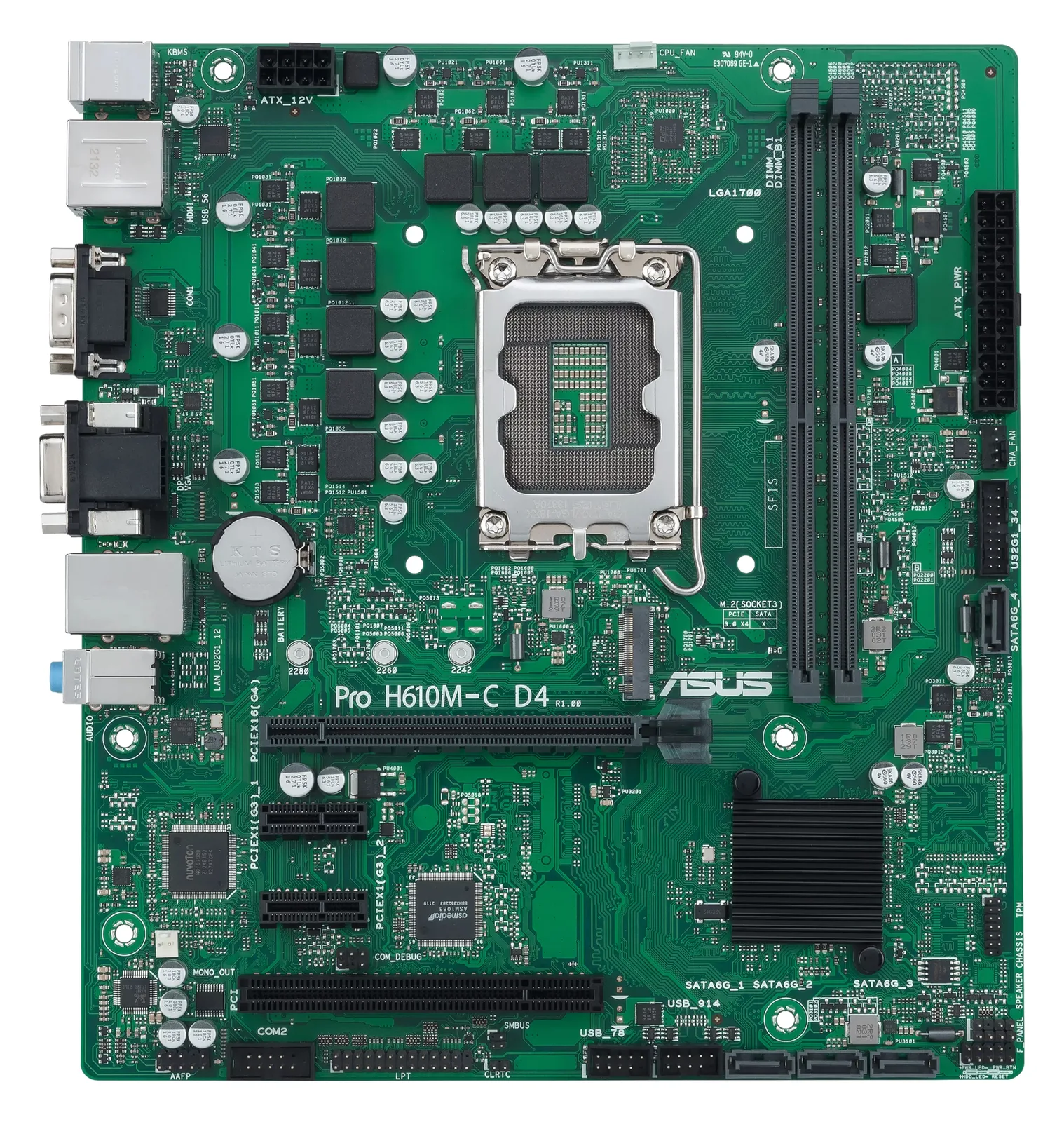 ASUS PRO H610M-C D4-CSM - Motherboard - micro ATX - LGA1700-Sockel - H610 Chipsatz - USB 3.2 Gen 1 - Gigabit LAN, Ansicht 3