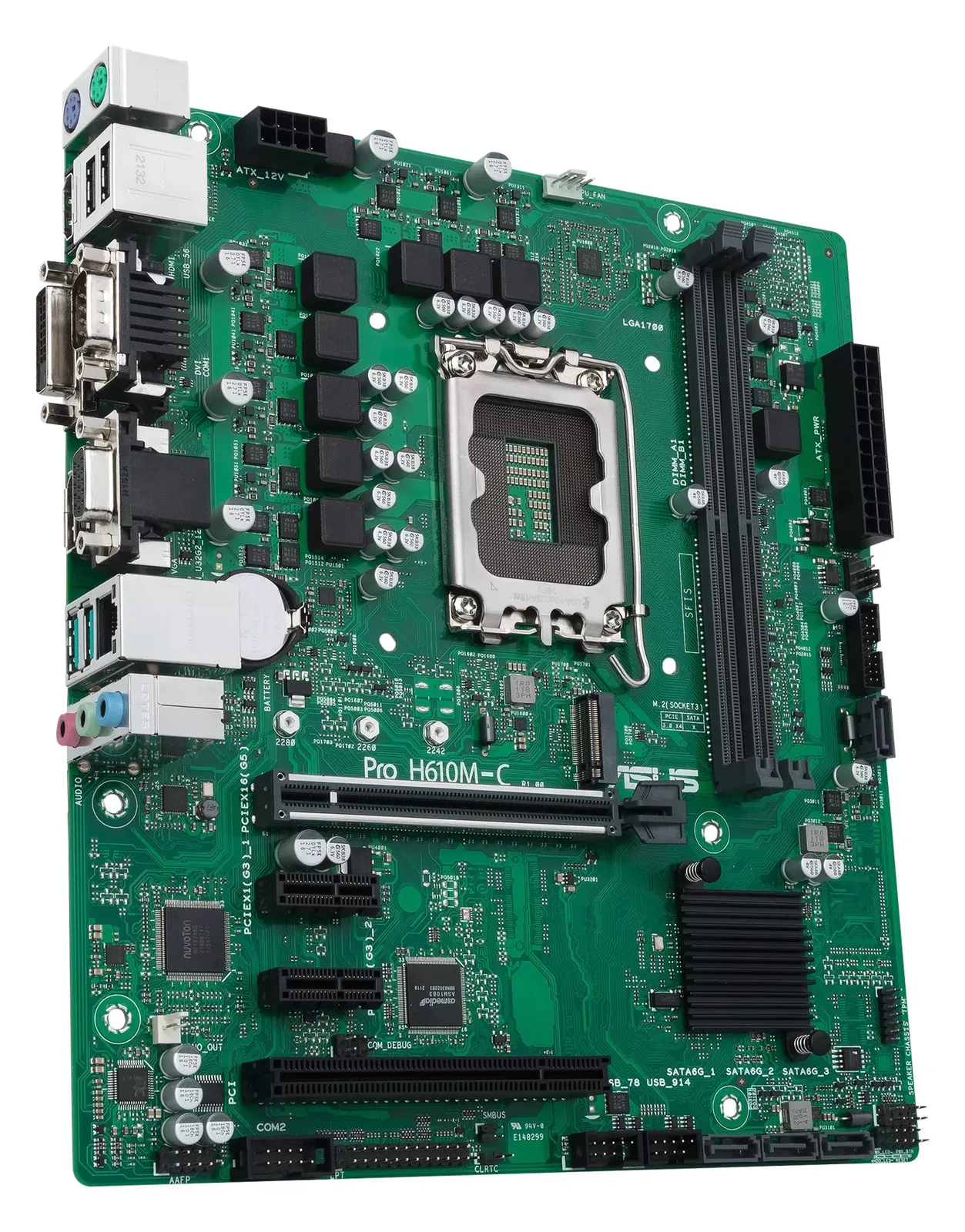 ASUS Pro H610M-C-CSM - Motherboard - micro ATX - LGA1700-Sockel - H610 Chipsatz - USB 3.2 Gen 1, USB 3.2 Gen 2, Ansicht 3