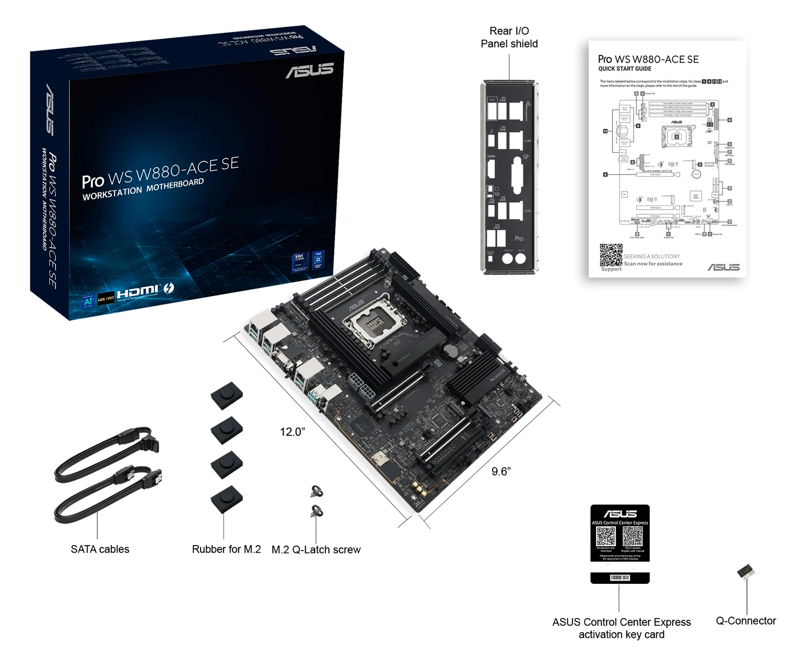 ASUS Pro WS W880-ACE SE - Motherboard - ATX - LGA1851-Sockel - W880 Chipsatz - 2 x 2.5 Gigabit LAN - Onboard-Grafik, Ansicht 2