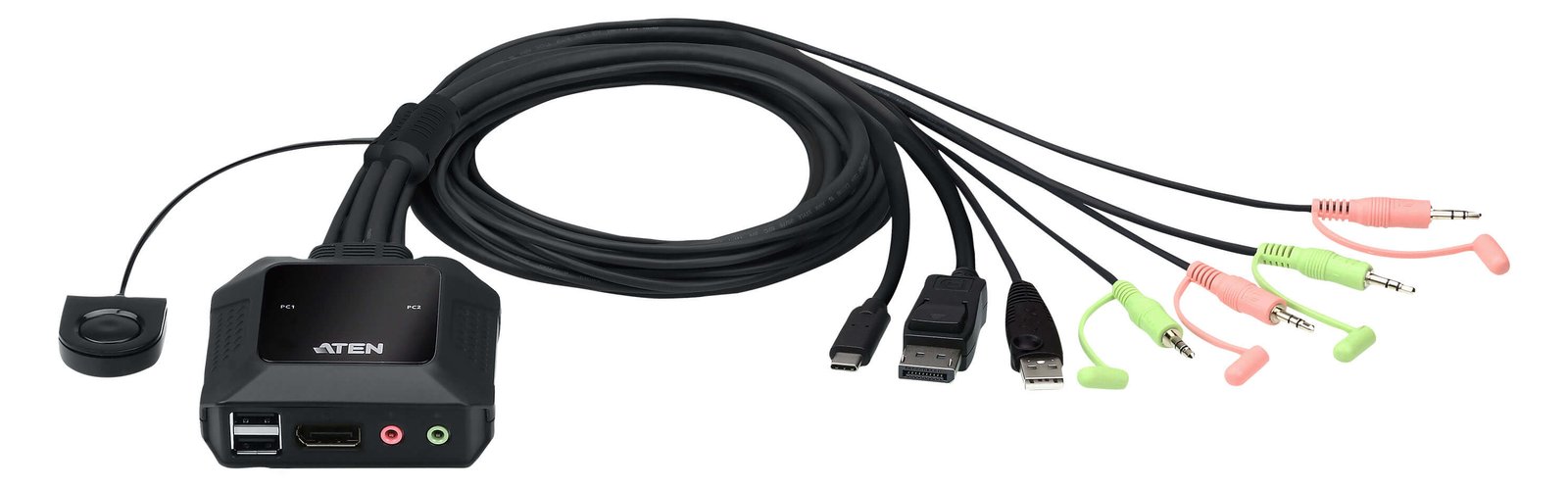 ATEN 2-Port USB-C-DisplayPort-Kabel KVM Switch - 4096 x 2160 Pixel - 4K Ultra HD - 0,74 W - Schwarz