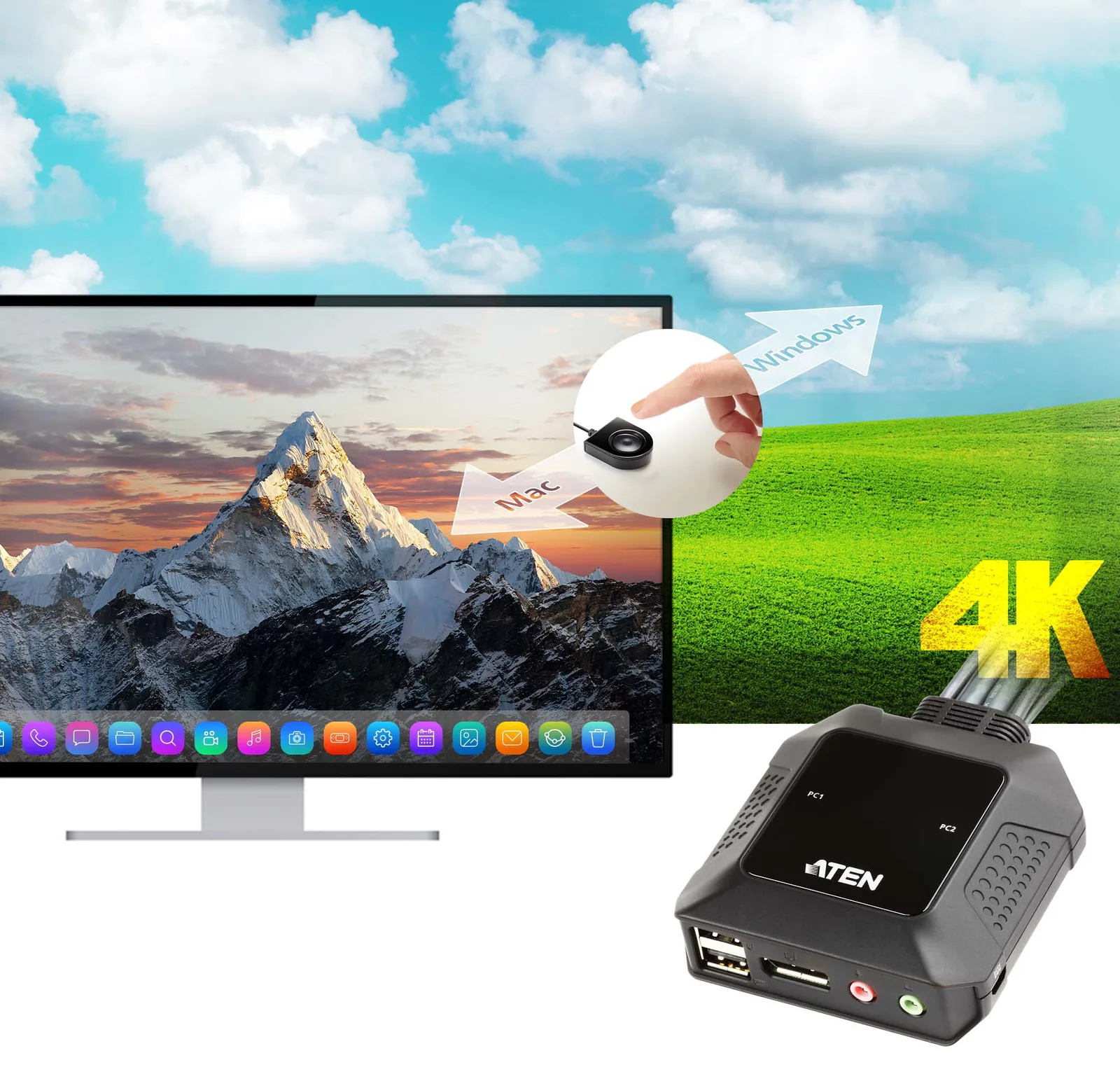 ATEN CS22DP - KVM-/Audio-/USB-Switch - 2 x KVM/Audio/USB, Ansicht 2
