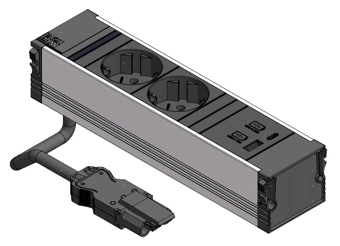 Bachmann CONI 2xCEE7/3 1xUSB A/C 22W 0.2m GST18 schwarz, Ansicht 2