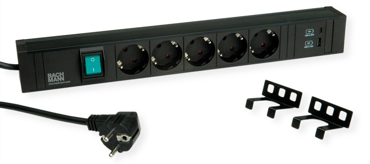 Bachmann CONNECT LINE - Steckdosenleiste - Ausgangsanschlüsse: 5 (USB, USB-C, 5 x Strom Typ F)
