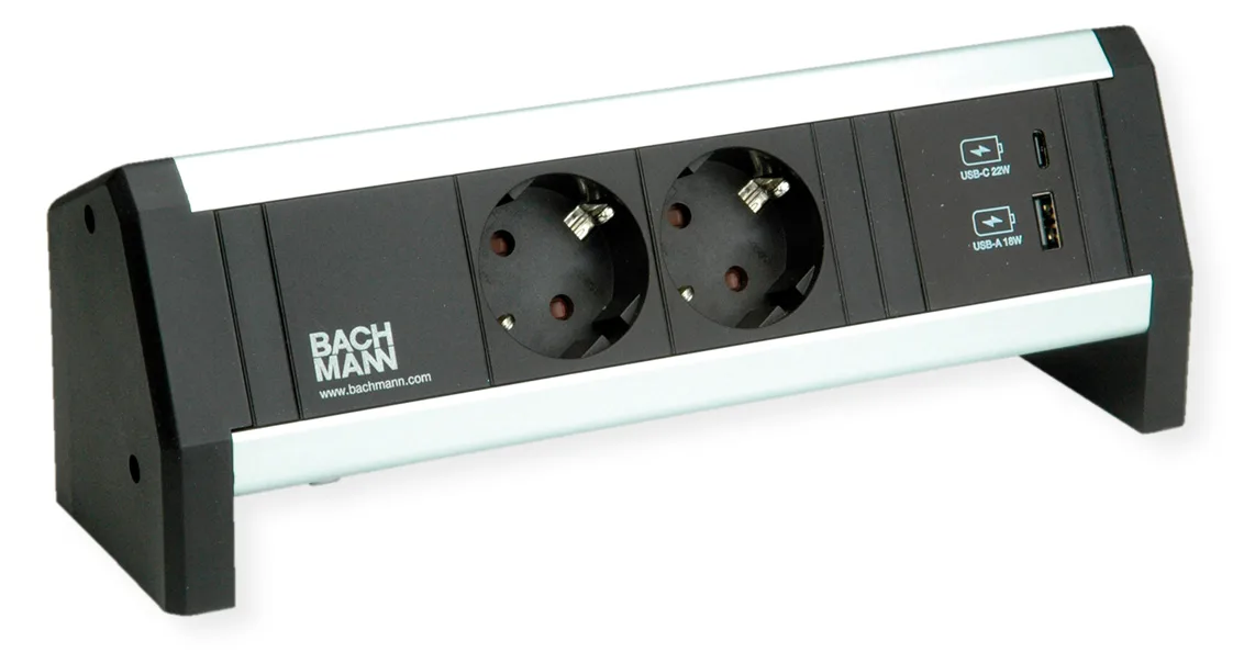 Bachmann DESK - Steckdosenleiste (oberflächenmontierbar) - Eingabe, Eingang GST18 - Ausgangsanschlüsse: 2 (GST18), Ansicht 2