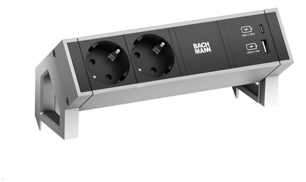 Bachmann Desk 2 - 2 AC-Ausgänge - Indoor - Typ F - Schwarz - Silber - 209 mm - 1 Stück(e)